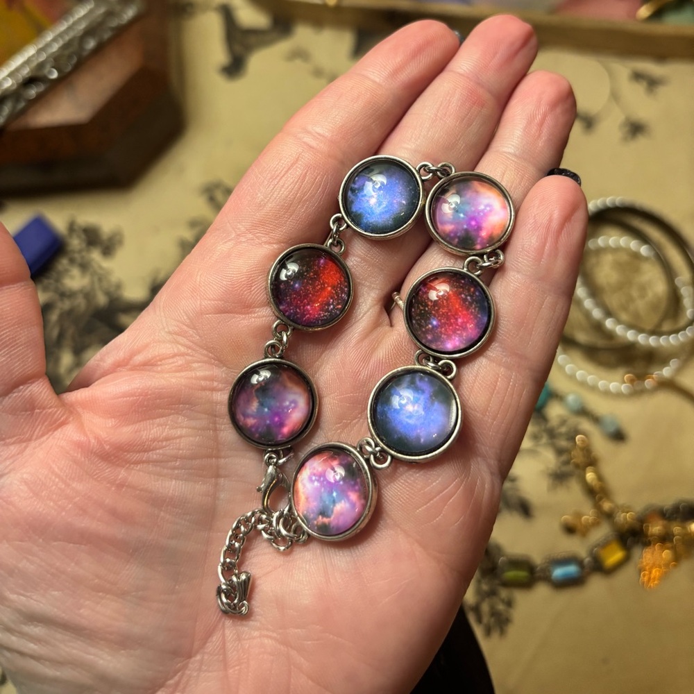 Handmade, stunning galaxy bubbles Silver Bracelet